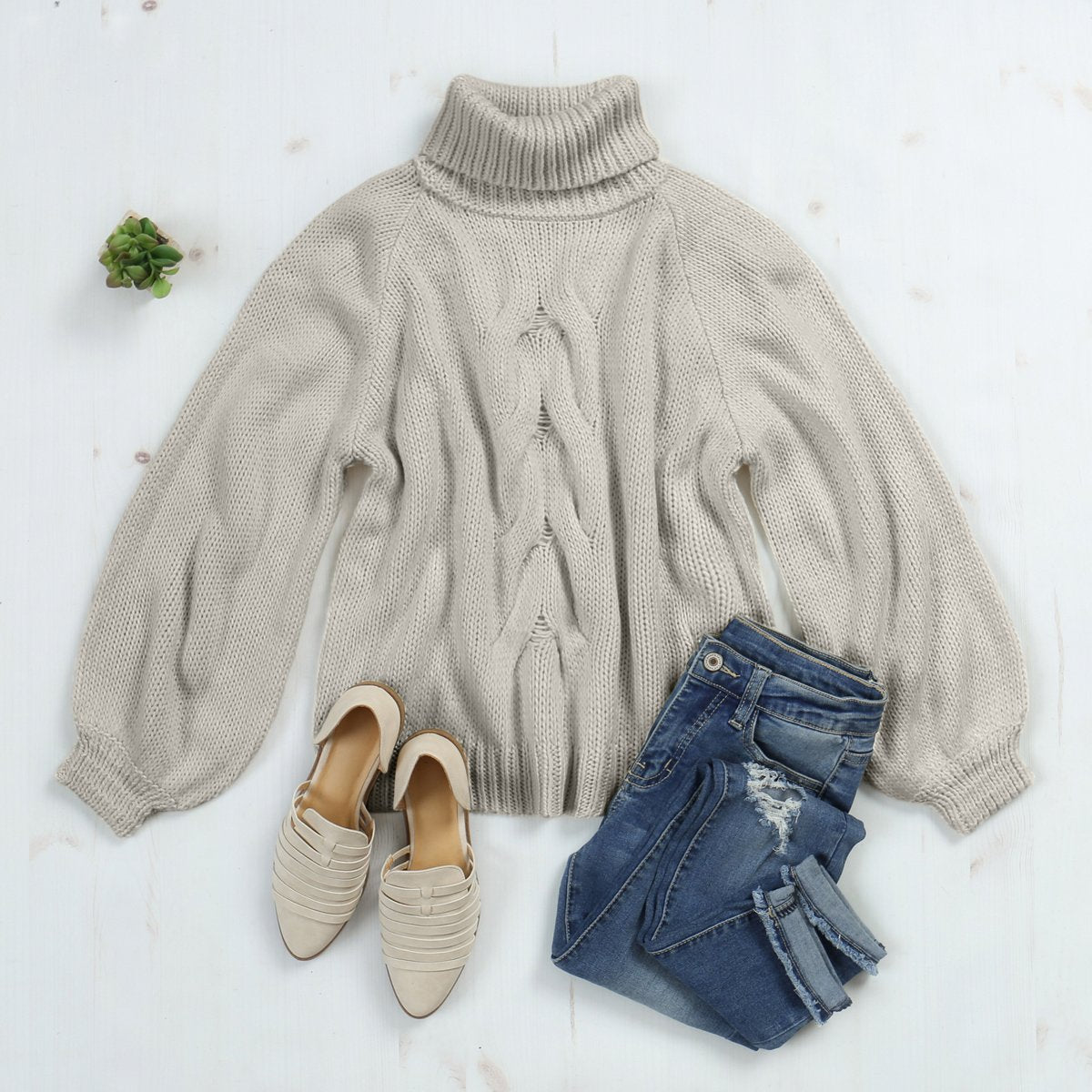 Chunky Cable Knit Turtleneck Sweater - Cosy Chic Style