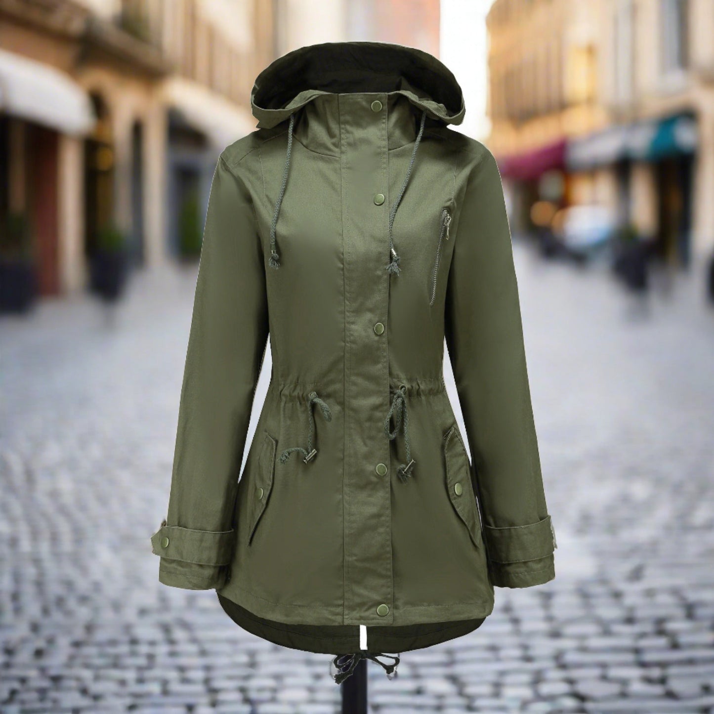 womans green coat