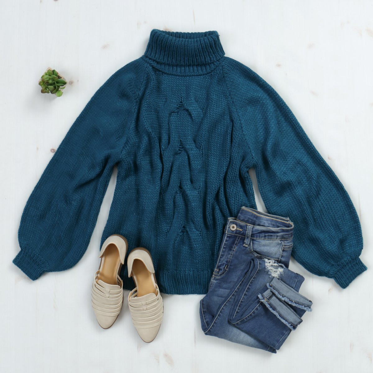 Chunky Cable Knit Turtleneck Sweater - Cosy Chic Style