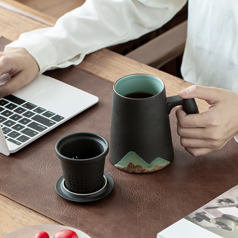 Enjoy Your Tea in Style with LUWU Mountain Design Ceramic Tea Mugs with Filter