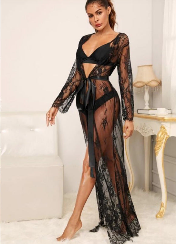 Get Cozy and Sexy with our Lace Robe Dress Sleepwear