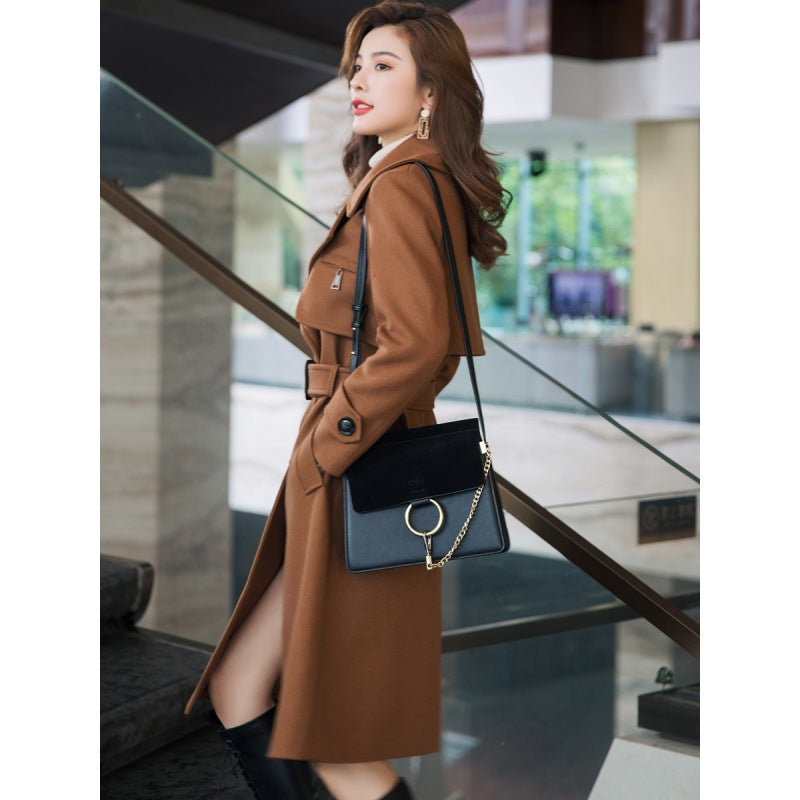 Winter Woolen Coat Women High Quality Cashmere Coats British Style Mid-Long Outerwea