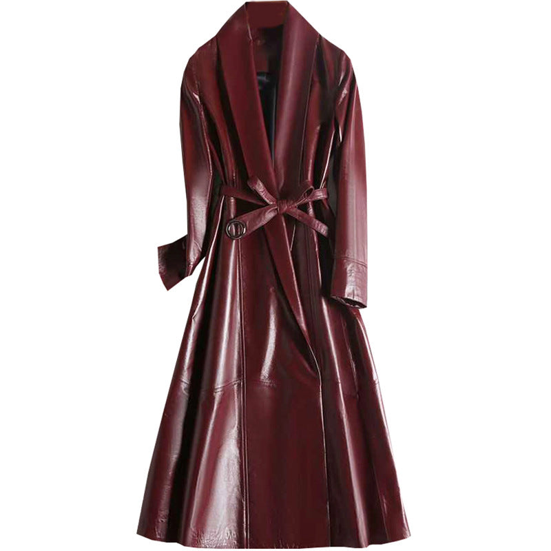 Leather Sheep Skin Long Slim Fashion Coat