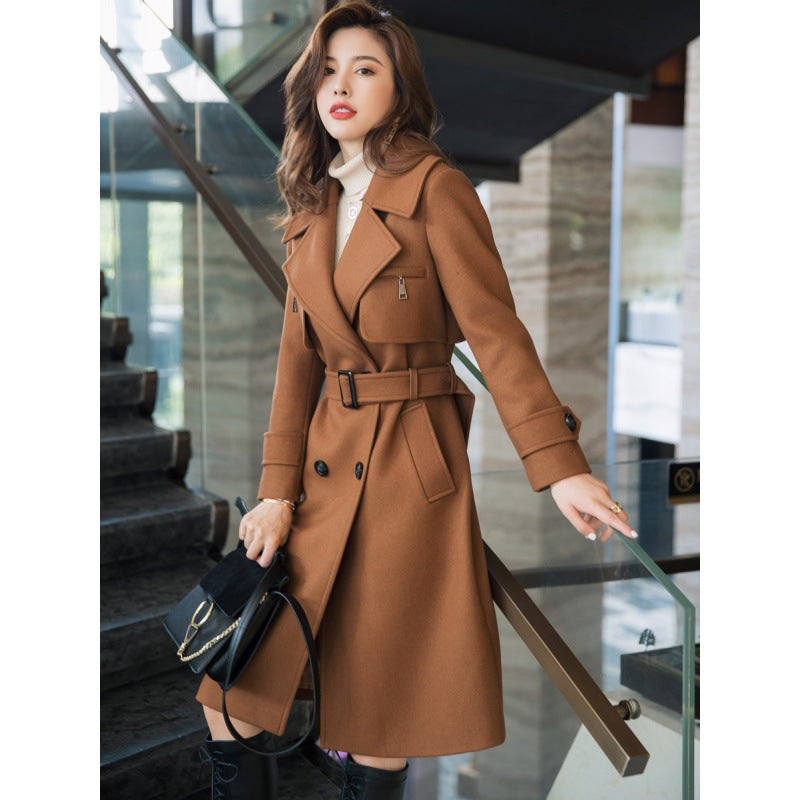 Winter Woolen Coat Women High Quality Cashmere Coats British Style Mid-Long Outerwea