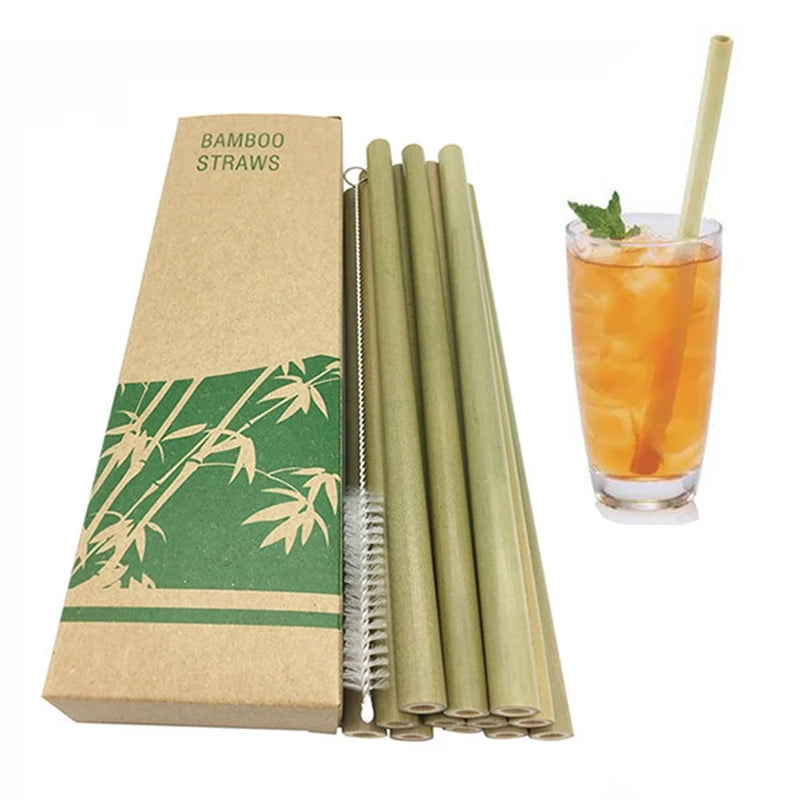 Sustainable and Colorful Reusable Bamboo Straws - 12 Piece Set