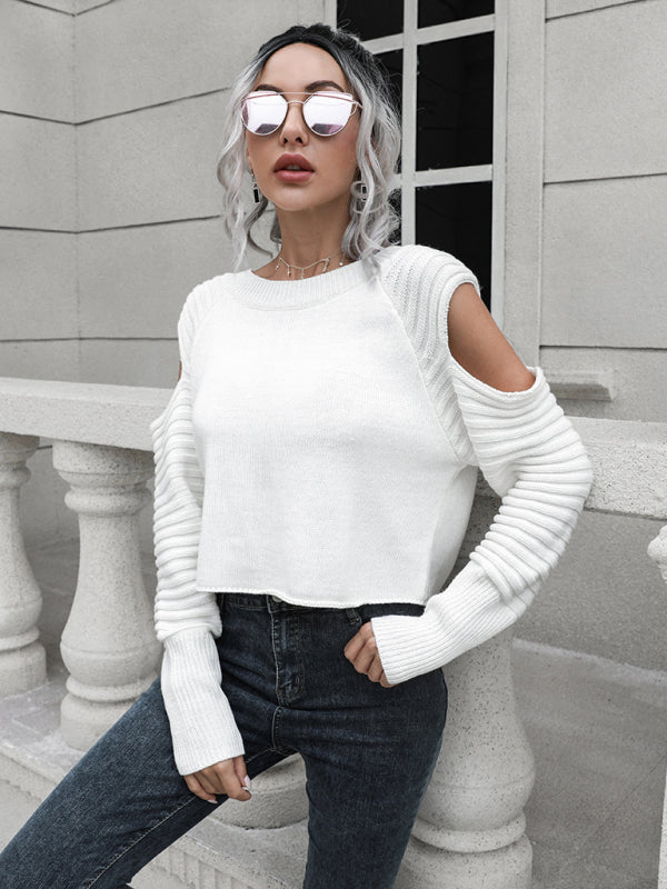 Women's off shoulder short loose long sleeved sweater