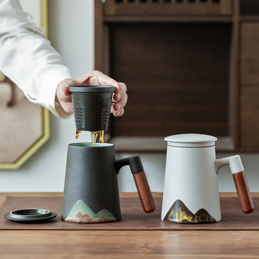 Enjoy Your Tea in Style with LUWU Mountain Design Ceramic Tea Mugs with Filter