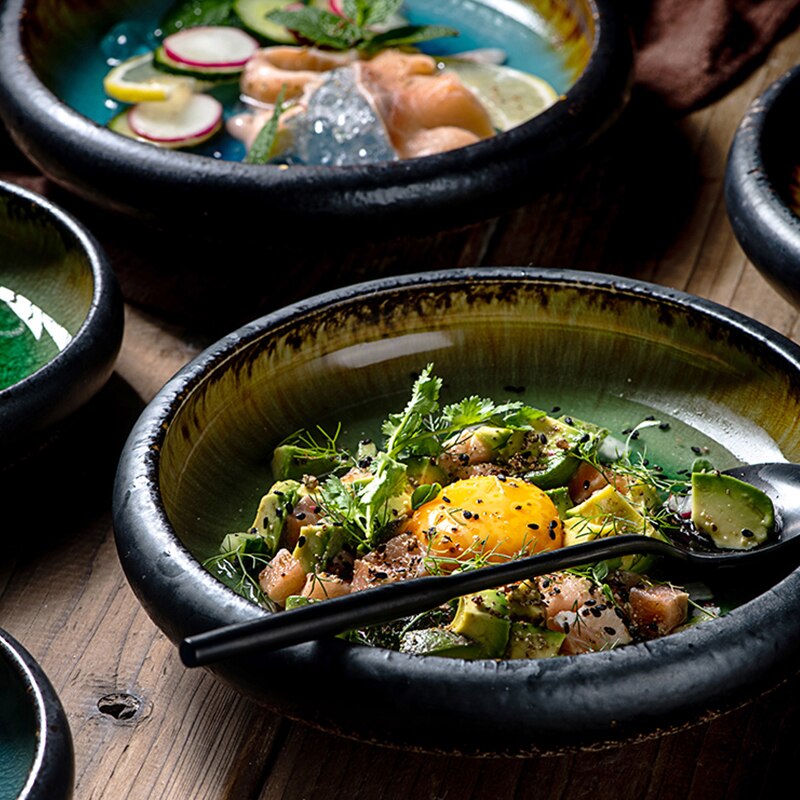 KINGLANG Kiln Ice Split Glaze Ceramic Plates in a Japanese style, the perfect dish for Salads