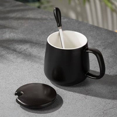 Marble Couple Cup 420ML. Ceramic coffee mug with spoon.