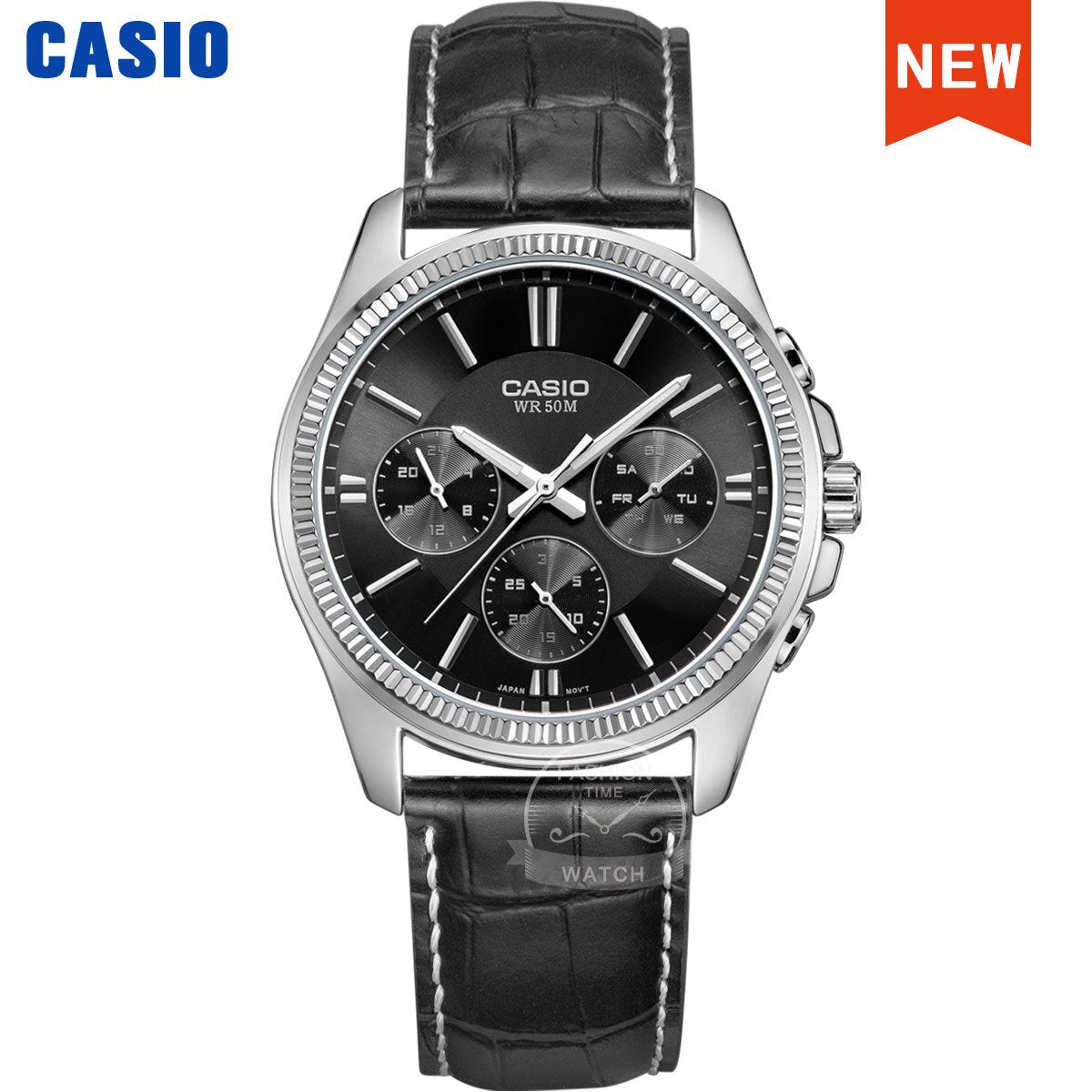 Casio Men's Quartz Watch: 50M Waterproof Timepiece with Ion Plated Case and Stainless Steel Band