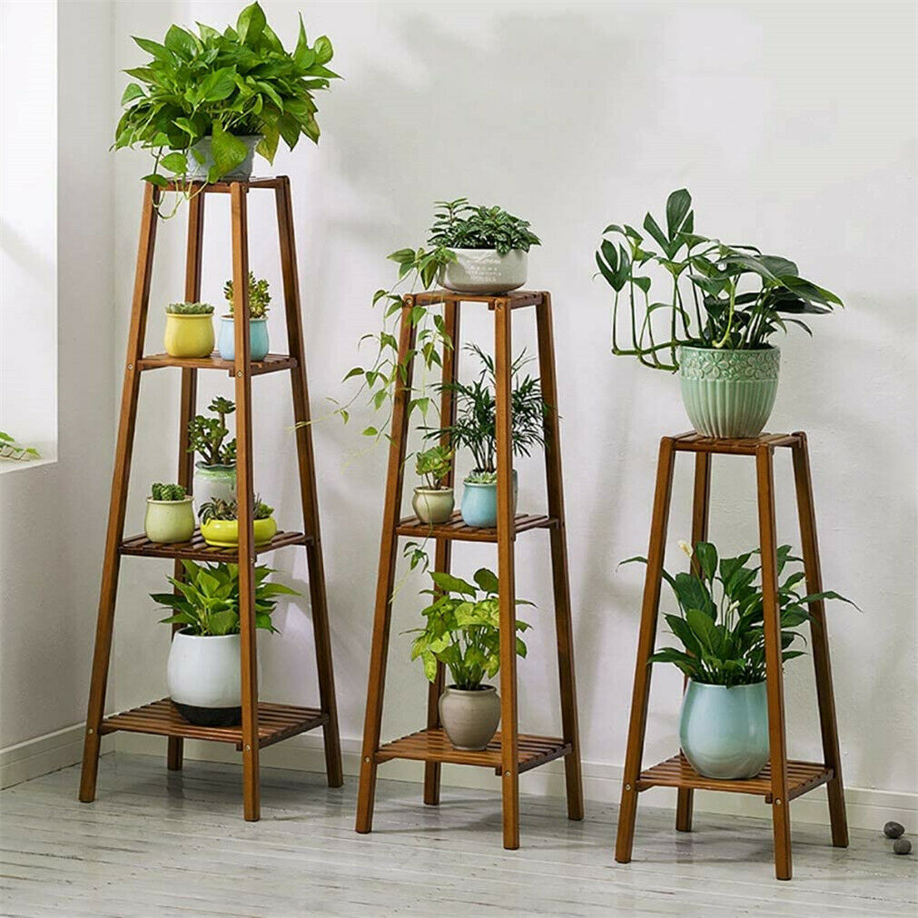 Tall Bamboo Plant Stand Flower Pot. Display Rack Shelf Indoor.