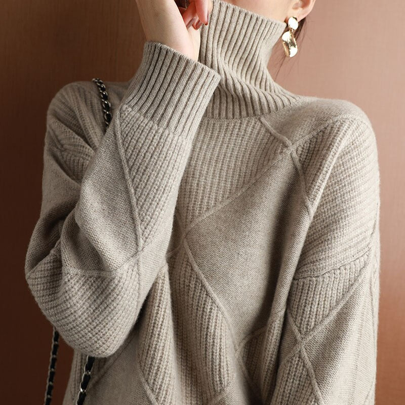 Cashmere women's sweater, turtleneck knitted pullover 100% wool