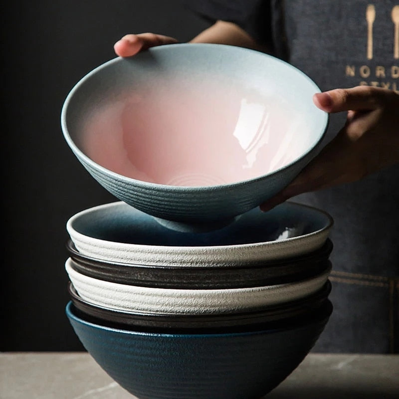 FANCITY Japanese Ramen Bowl Ceramic Single Noodle Bowl Household Salad Bowl large Bowl Creative Special Restaurant Tableware