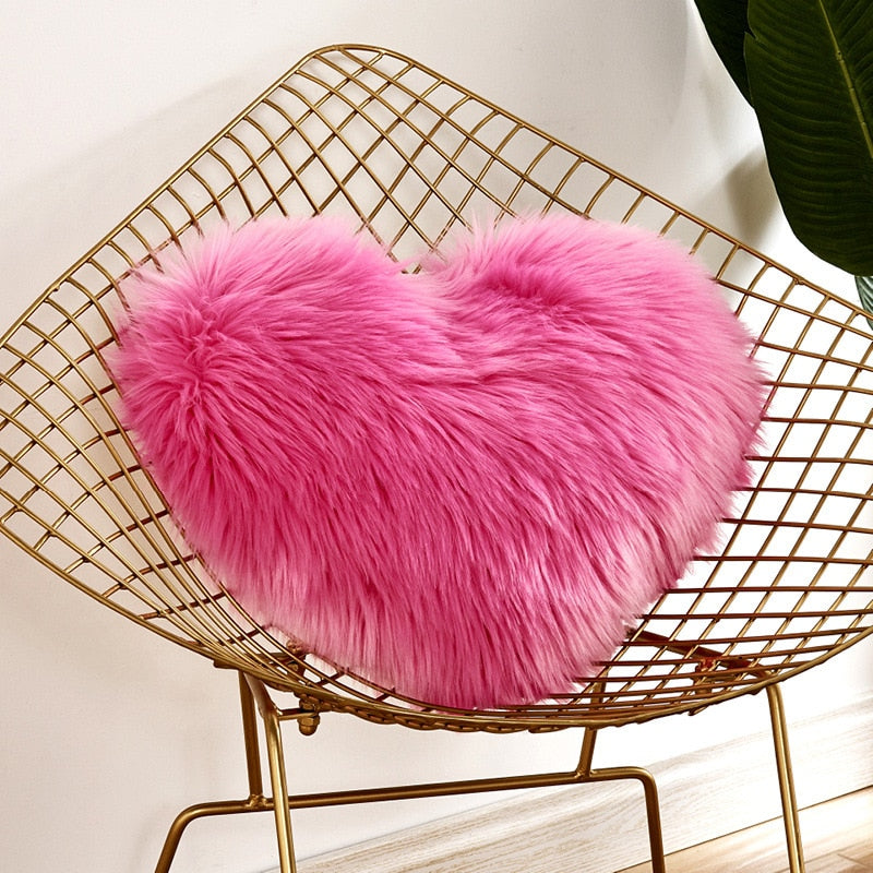 Sofa Pillow Cover, Love Heart Cushion Cover Faux Fur Sheepskin, Decorative Living Room  Pillowcases