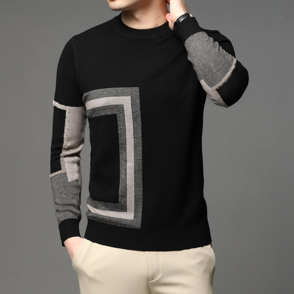 LANGBEEYAR Unisex Geometric Pattern Knitted Pullover - Casual Autumn Winter Sweater