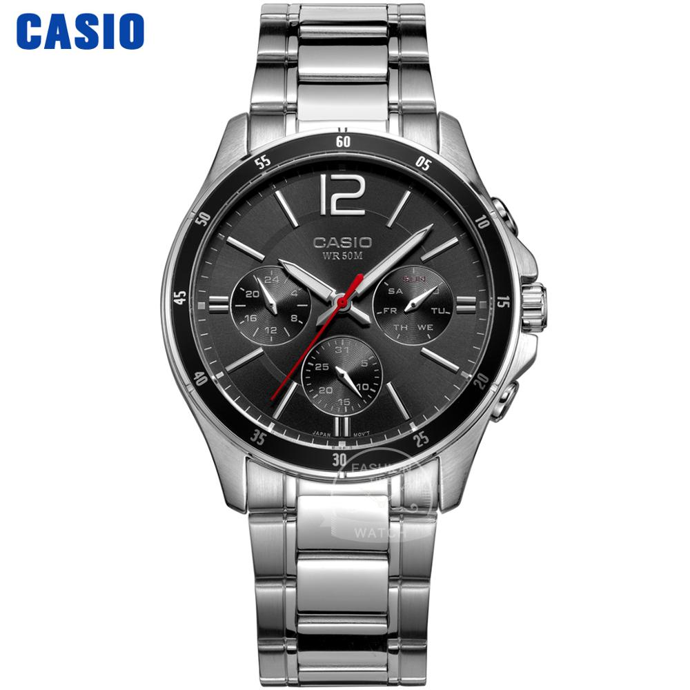 Casio Men's Quartz Watch: 50M Waterproof Timepiece with Ion Plated Case and Stainless Steel Band