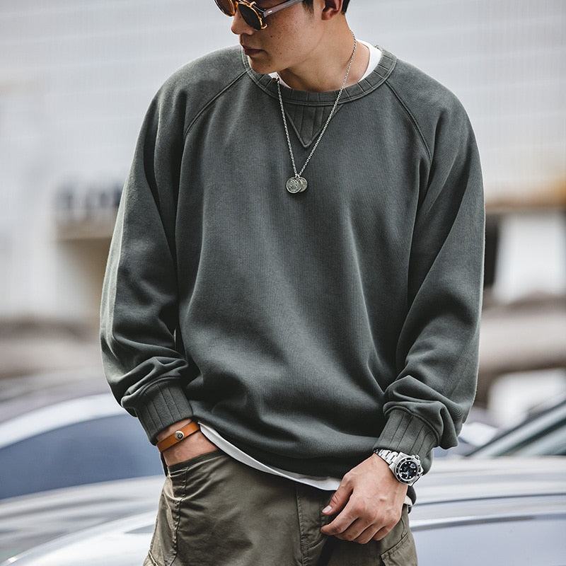 Maden Vintage Men's Sweatshirt. Male Loose Cotton Solid Warm pullover