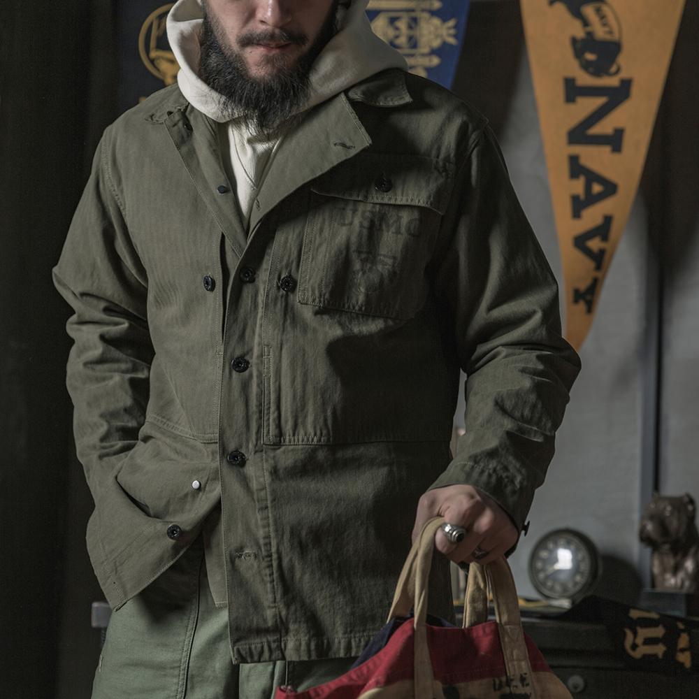 Bronson WW2 Style USMC P-44 Utility Jacket. Vintage Herringbone Twill Combat Uniform