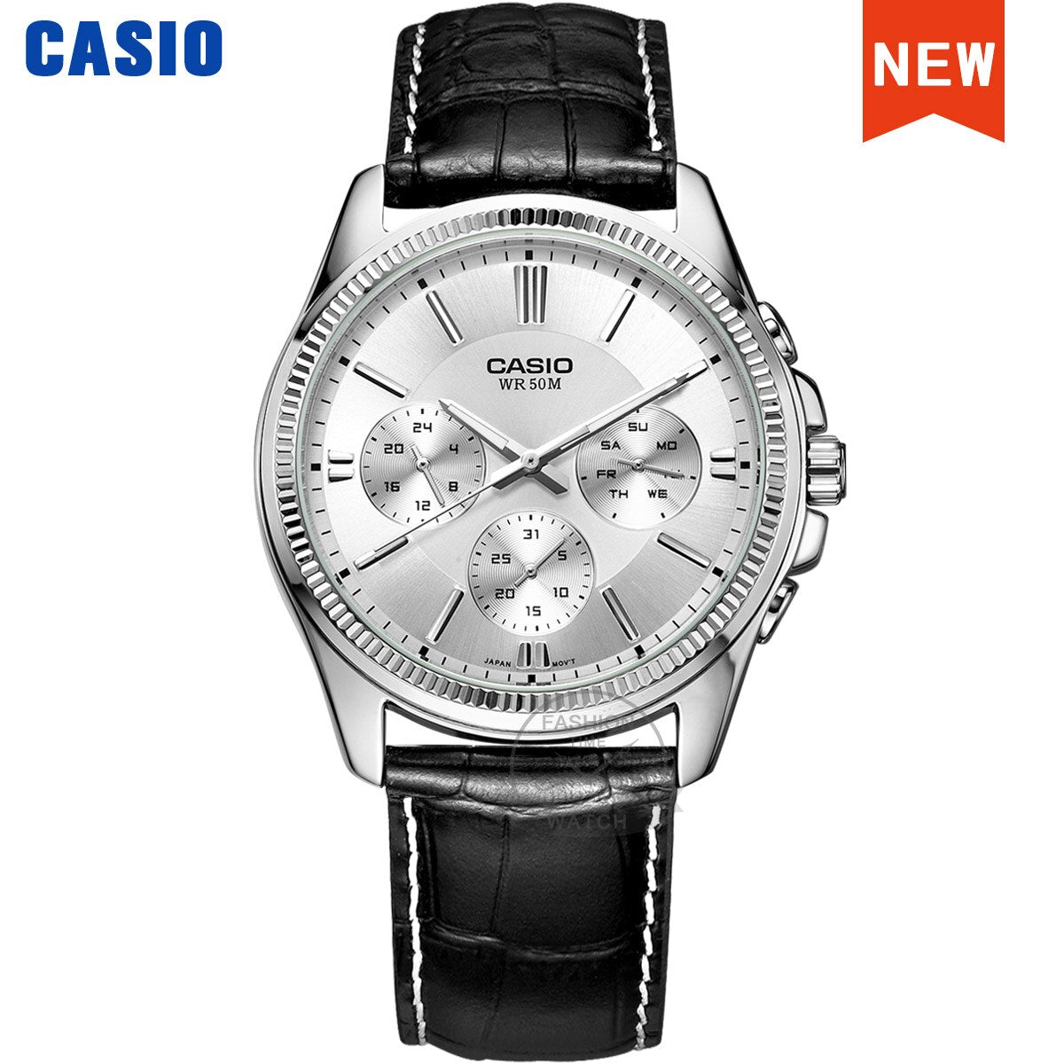 Casio Men's Quartz Watch: 50M Waterproof Timepiece with Ion Plated Case and Stainless Steel Band