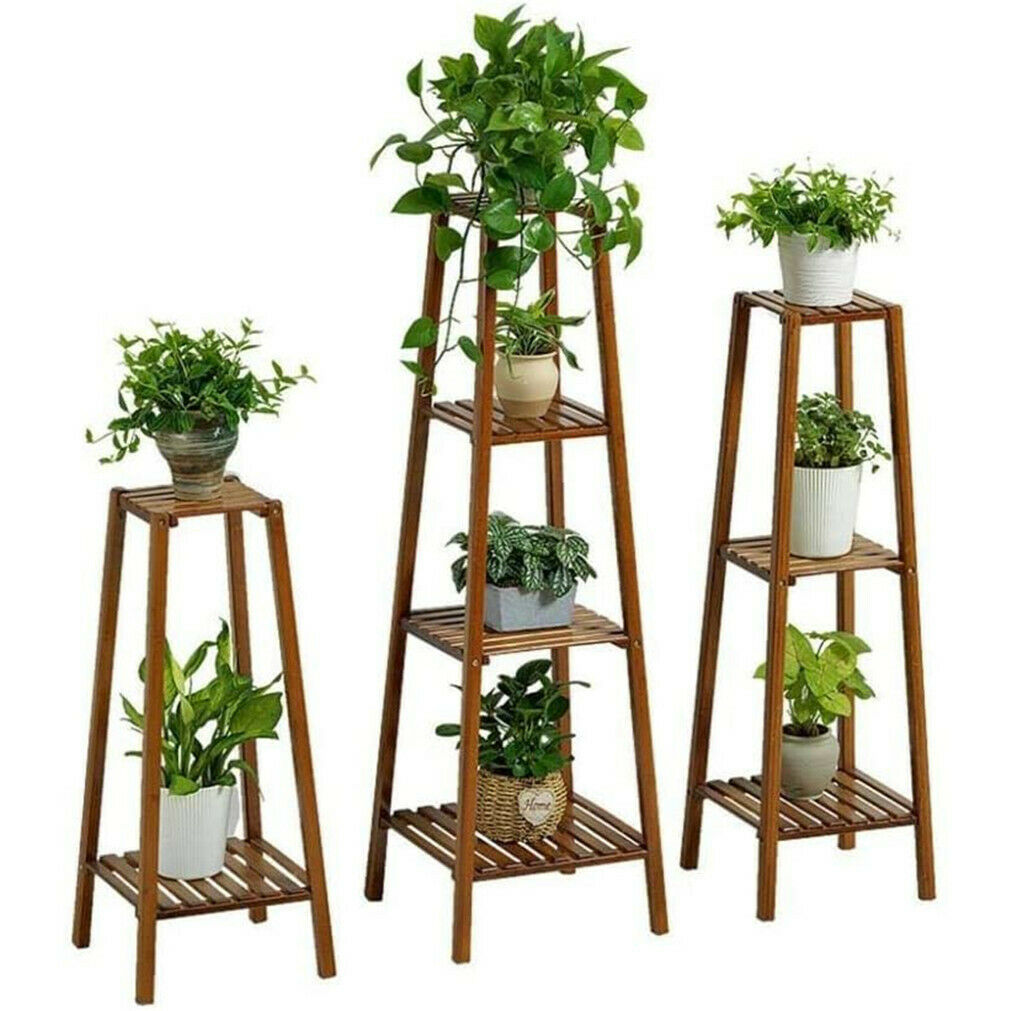 Tall Bamboo Plant Stand Flower Pot. Display Rack Shelf Indoor.