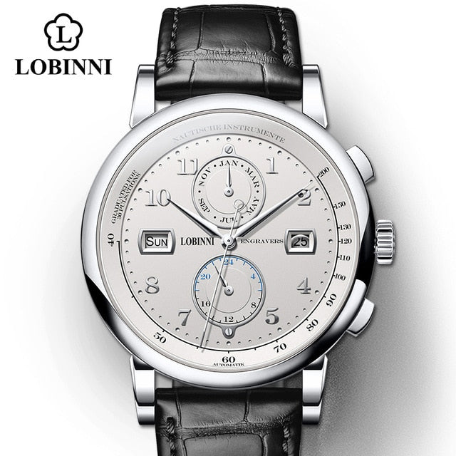 LOBINNI Men's Waterproof Business Watch: Luxurious Timepiece with Stainless Steel Construction and Leather Strap