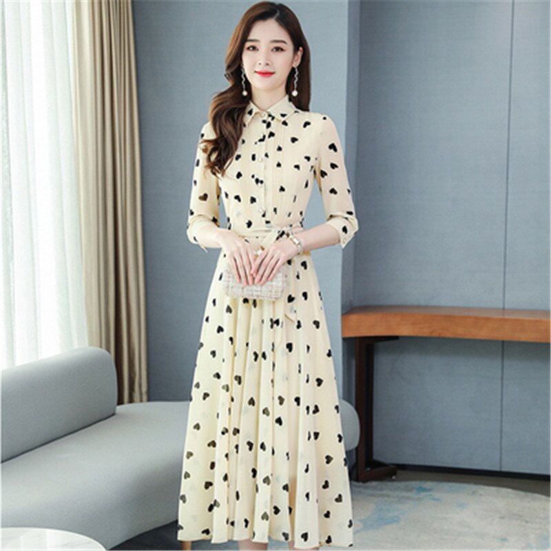 Korean summer temperament chiffon floral big swing women's dress