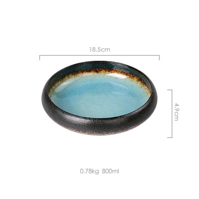 KINGLANG Kiln Ice Split Glaze Ceramic Plates in a Japanese style, the perfect dish for Salads