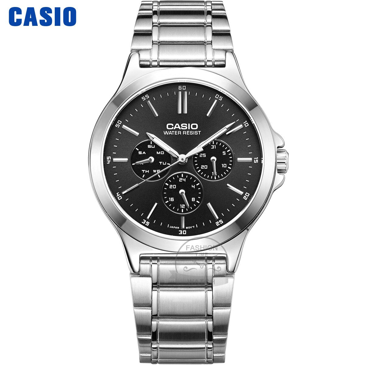 Casio Men's Quartz Watch: 50M Waterproof Timepiece with Ion Plated Case and Stainless Steel Band