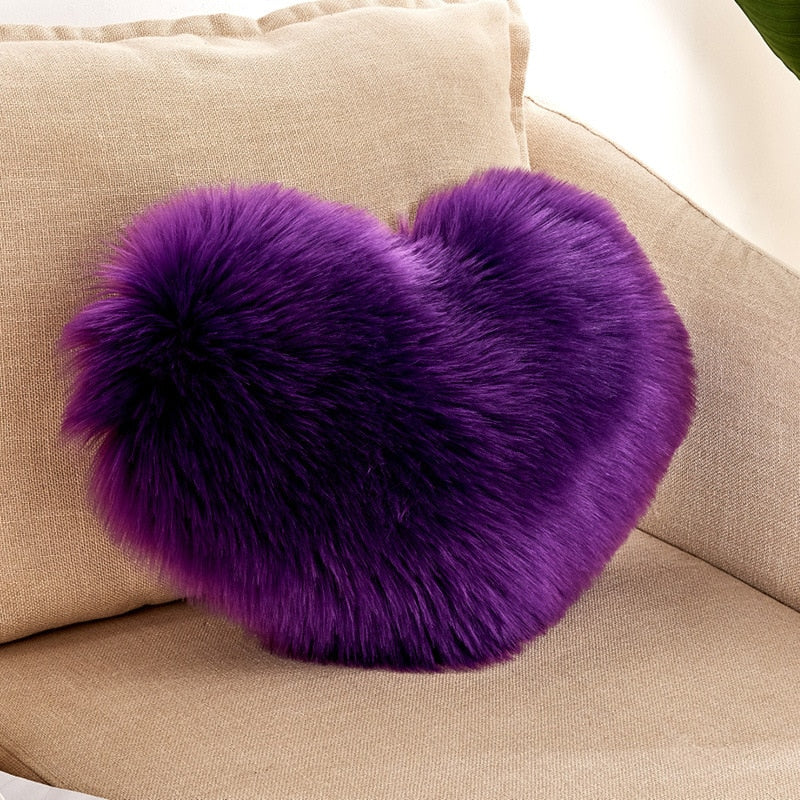 Sofa Pillow Cover, Love Heart Cushion Cover Faux Fur Sheepskin, Decorative Living Room  Pillowcases