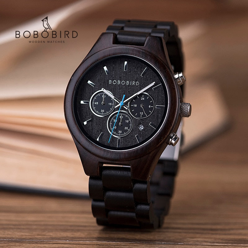 Bobobird Wood and Ebony Watch. Luxury Men's Wristwatch