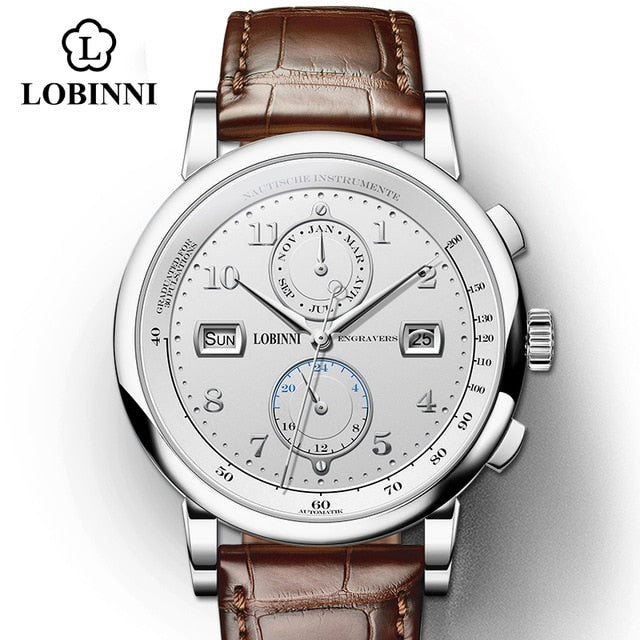 LOBINNI Men's Waterproof Business Watch: Luxurious Timepiece with Stainless Steel Construction and Leather Strap