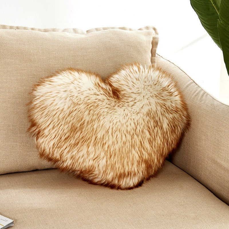 Sofa Pillow Cover, Love Heart Cushion Cover Faux Fur Sheepskin, Decorative Living Room  Pillowcases