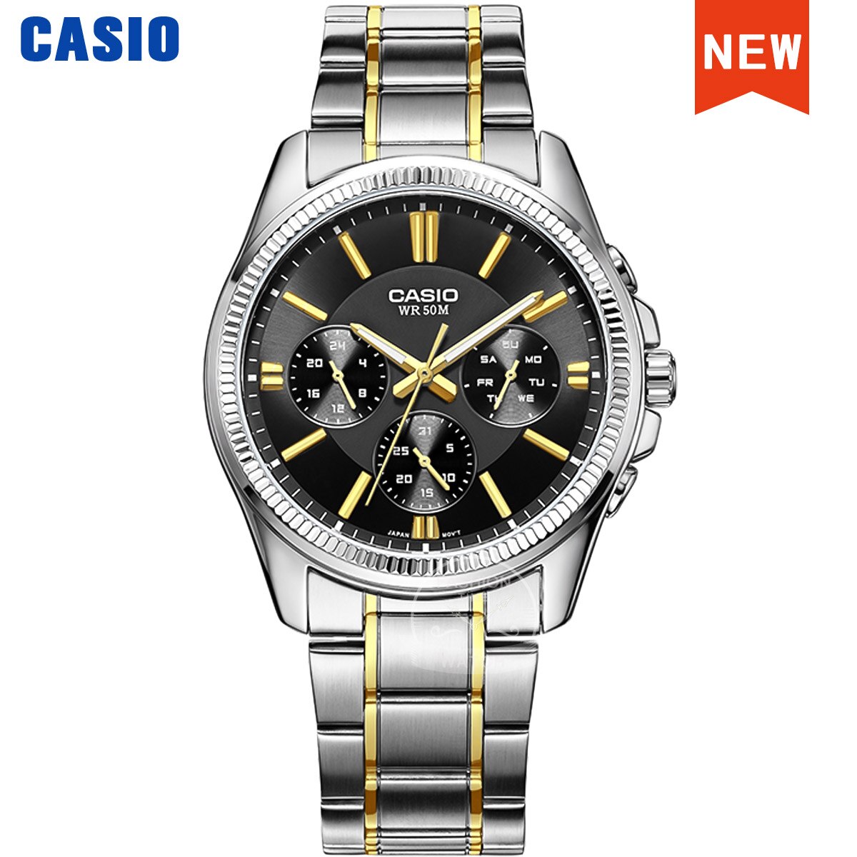 Casio Men's Quartz Watch: 50M Waterproof Timepiece with Ion Plated Case and Stainless Steel Band