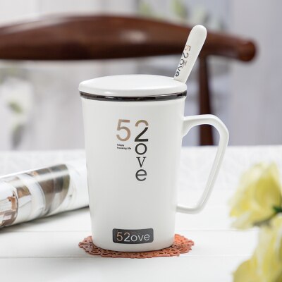 Marble Couple Cup 420ML. Ceramic coffee mug with spoon.