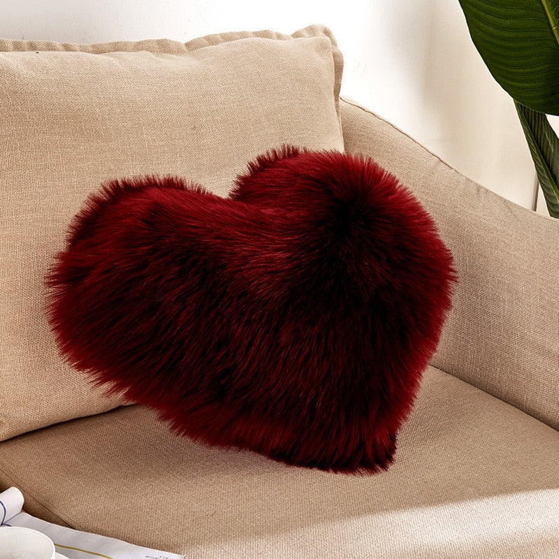 Sofa Pillow Cover, Love Heart Cushion Cover Faux Fur Sheepskin, Decorative Living Room  Pillowcases