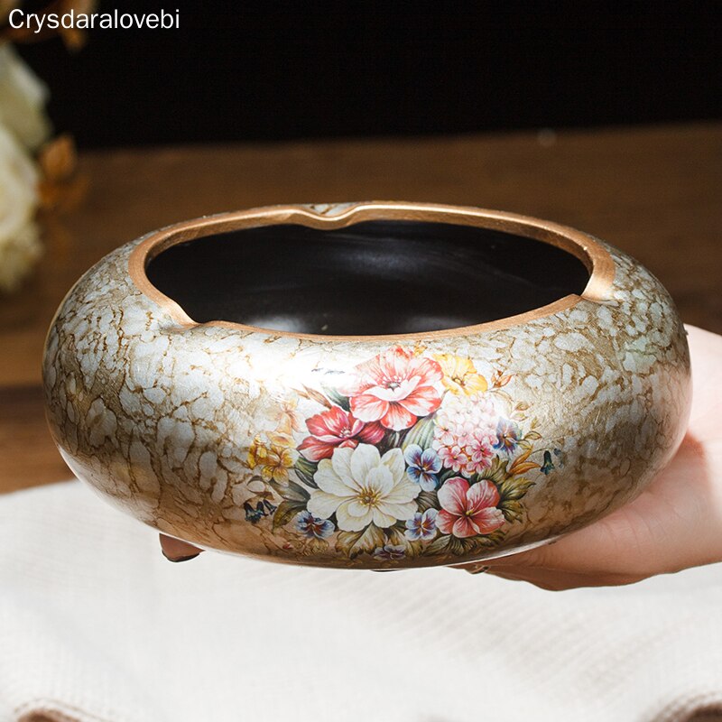 Chinese Retro Ceramic Large Ashtray with Lid. Modern Minimalist Living Room Decoration.