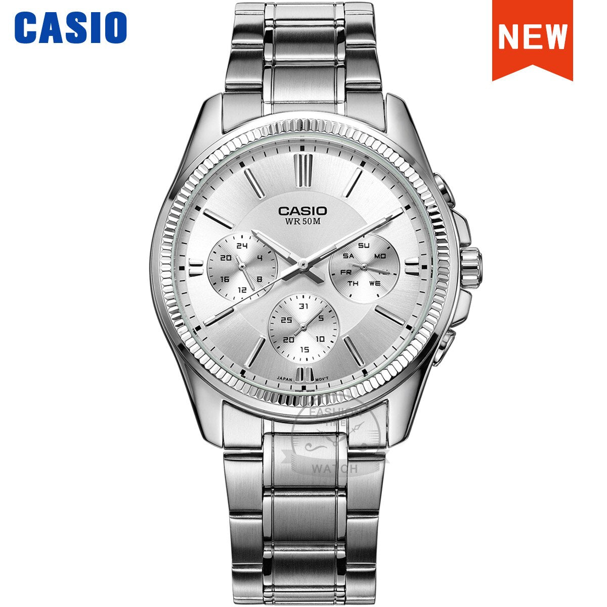 Casio Men's Quartz Watch: 50M Waterproof Timepiece with Ion Plated Case and Stainless Steel Band