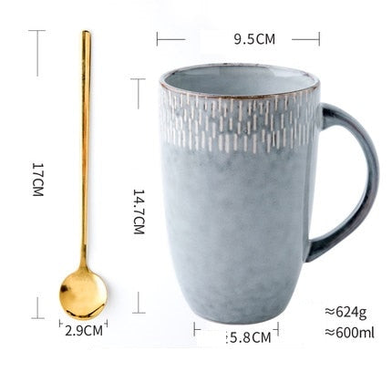 EWAYS Ceramic Mug with Spoon - Perfect for Coffee and Tea (600 ml)