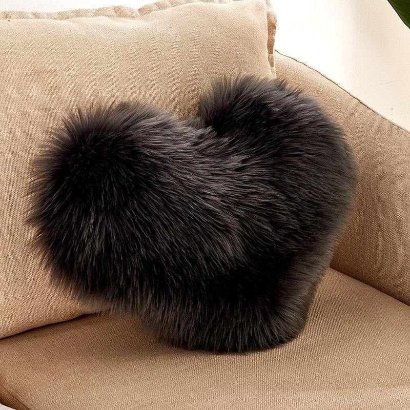 Sofa Pillow Cover, Love Heart Cushion Cover Faux Fur Sheepskin, Decorative Living Room  Pillowcases