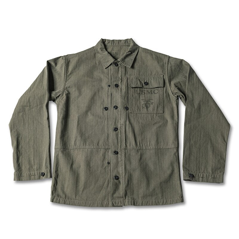 Bronson WW2 Style USMC P-44 Utility Jacket. Vintage Herringbone Twill Combat Uniform