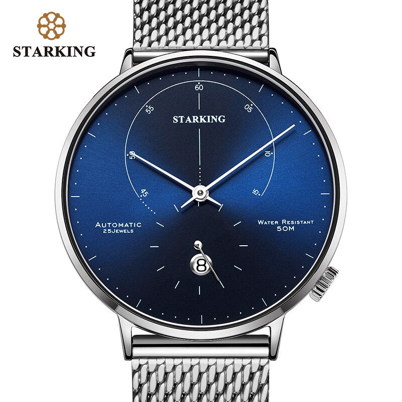 STARKING Automatic Watch: Self-Wind 28800 Wristwatch with Stainless Steel Case and Steel Mesh Band