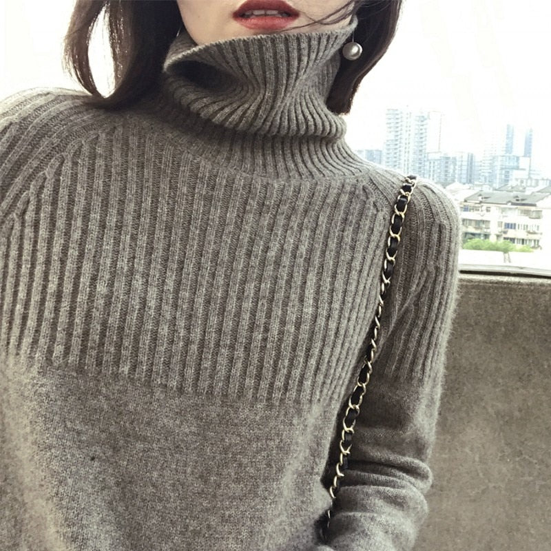 BELIARST 100% Pure wool Sweater, High Collar Loose Pullover