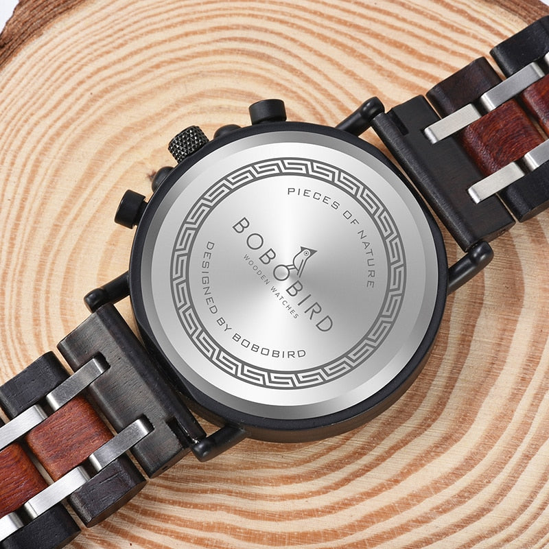 BOBO BIRD Stylish Chronograph Watches in Wooden Box.