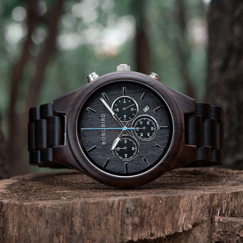 Bobobird Wood and Ebony Watch. Luxury Men's Wristwatch