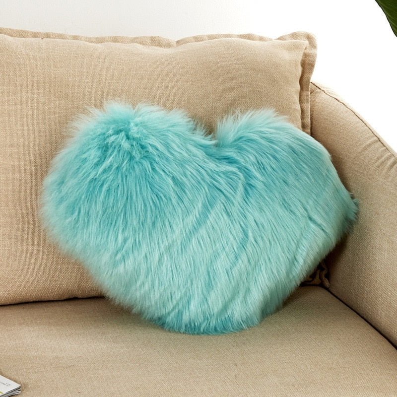 Sofa Pillow Cover, Love Heart Cushion Cover Faux Fur Sheepskin, Decorative Living Room  Pillowcases