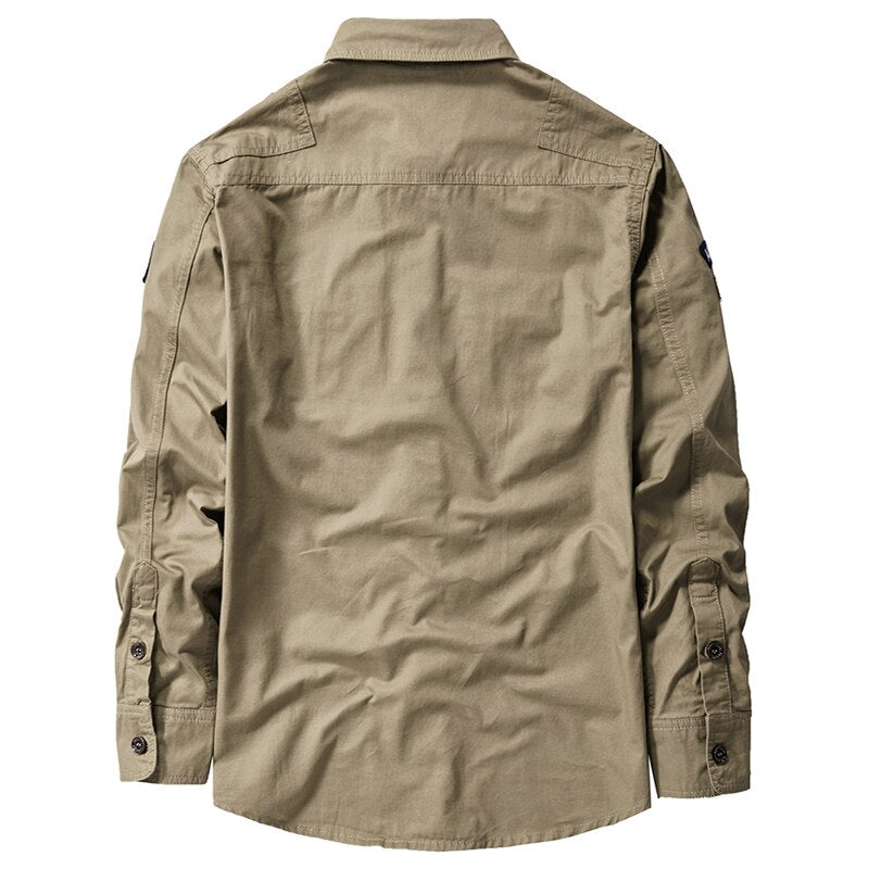 Military Casual Style Shirt 100% Pure Cotton, Khaki, Navy and Green Long Sleeve.