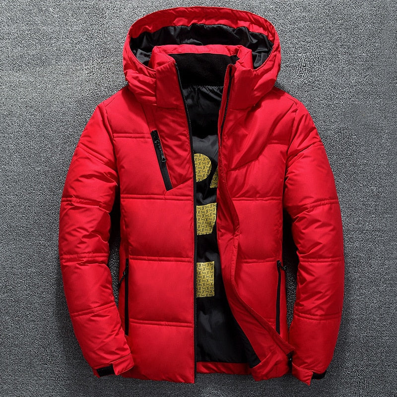 Duck Down Winter Coat, Men's  Warm Solid Color Hooded Thick Parka