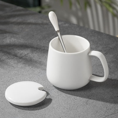 Marble Couple Cup 420ML. Ceramic coffee mug with spoon.