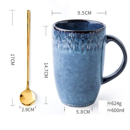 EWAYS Ceramic Mug with Spoon - Perfect for Coffee and Tea (600 ml)