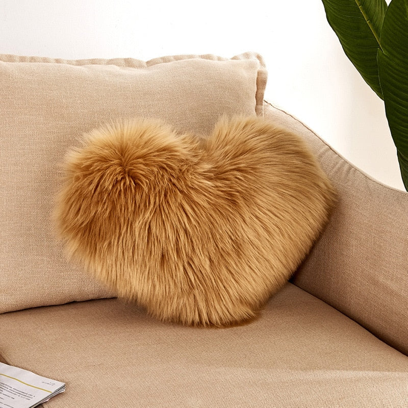 Sofa Pillow Cover, Love Heart Cushion Cover Faux Fur Sheepskin, Decorative Living Room  Pillowcases